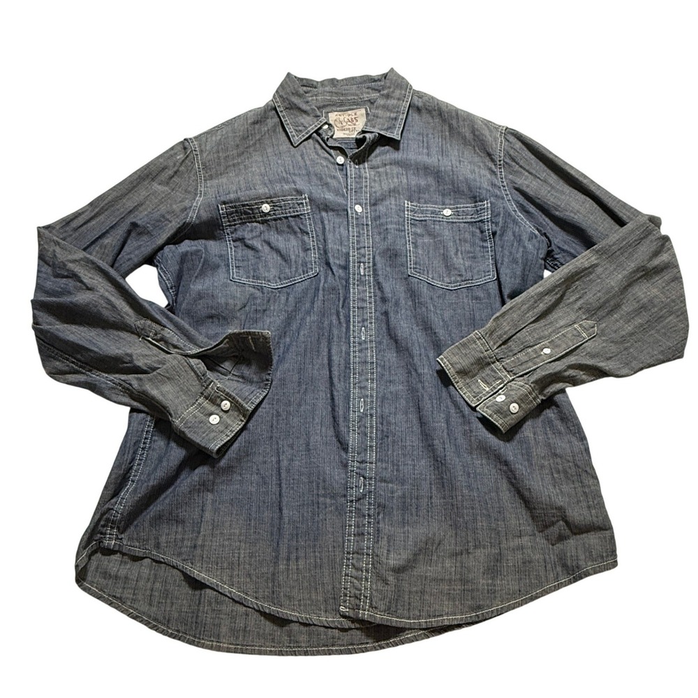 Article 365 Broken-In Shirt Mens Large‎ Blue Chambray Denim Contrast Stitch L